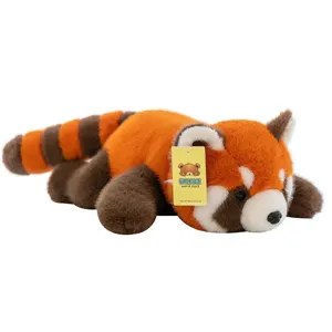 Cute soft red panda plush toy in prone position, stuffed animal for sleep comfort