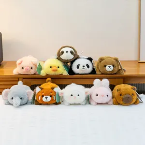 Set of cute animal plush toys featuring panda, bunny, and capybara in soft fur