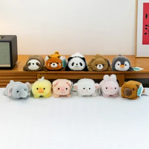 Cute mini plush animal toys set including panda pig and penguin dolls