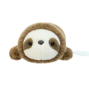Cute palm-sized plush sloth toy with soft brown and white fur, ideal for gift giving.