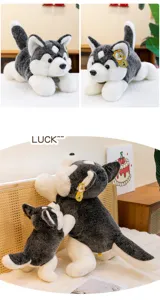 Side and front view details of the soft plush husky dog toy in lying position