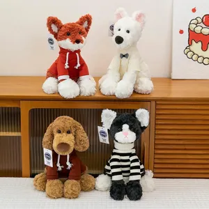 Set of adorable dressed animal plush toys collection featuring fox dog and cat stuffed dolls