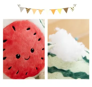 Cute watermelon plush toy detail pillow, soft stuffed fruit doll with lovely embroidered face.