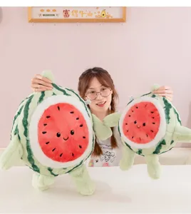 Cute watermelon plush toy pillow, soft stuffed fruit doll with cute limbs for kids gift.
