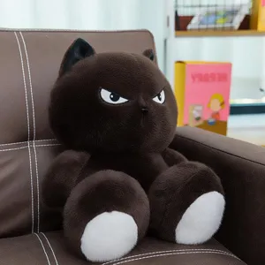 Mürrische schwarze Katze Plüschtier mit weichem Kunstfell und coolem, lustigem Ausdruck