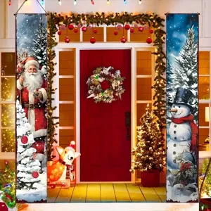 Christmas Banners Outdoor Nutcracker Snowman Porch Sign For Yard Front Door Decorations Holiday Party Supplies