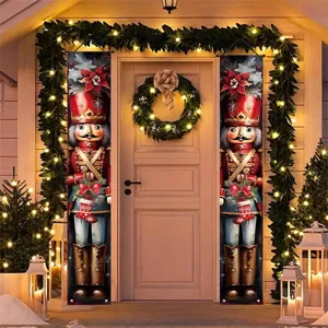 Traditional Nutcracker Christmas porch banners for outdoor front door holiday decor
