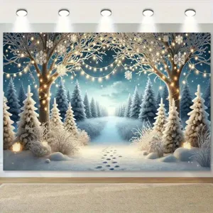 Arazzo di sfondo natalizio con foresta di neve invernale per feste e decorazioni foto