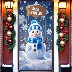 Festive Christmas door banner featuring a cute snowman print and 'JUST CHILLIN!' sign