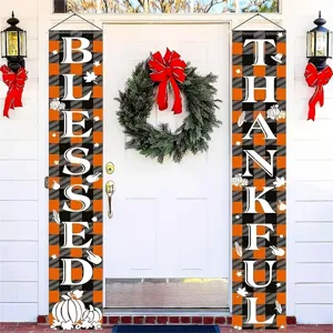 Thanksgiving-Banner für die Veranda mit Karomuster und festlichem Blessed-Schriftzug
