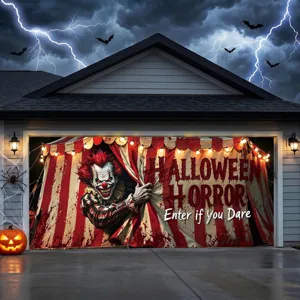 Halloween horror clown garage door banner outdoor courtyard spooky holiday decoration backdrop