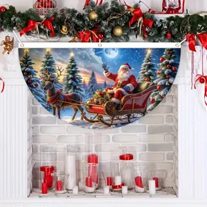 Weihnachts-Fächerbanner mit Weihnachtsmann-Schlitten-Motiv für Kamin-Deko