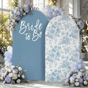 Elegant Polyester Floral Arch Backdrop Cover For Bride To Be Party Double Arched Wedding Backdrop Background Decoration Fabric Slipcover