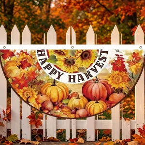 Happy Harvest Halbkreis-Banner mit Kürbissen und Sonnenblumen für die herbstliche Gartendeko
