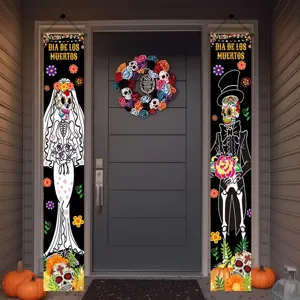 Day of the Dead hanging banners set, outdoor indoor Halloween party wall decor porch signs.
