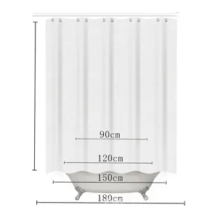Minimalist white waterproof shower curtain with multiple size options for bathroom
