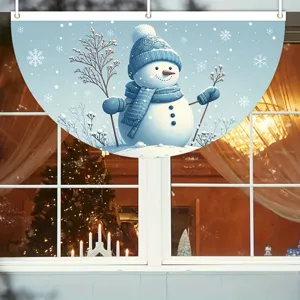 Festive blue fan-shaped Christmas banner with snowman print for balcony railing decoration