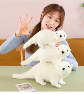 Cute white sea otter plush toy soft stuffed animal doll children pillow desktop decoration gift