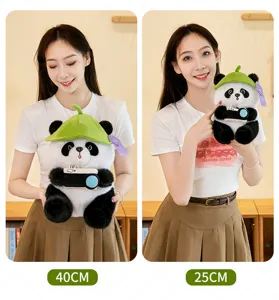 Lindo peluche de panda con gorro de hoja verde y accesorio de cámara de 40 cm y 25 cm