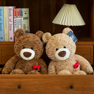 Pair of cute teddy bear plush toys sitting in a cozy wooden drawer home decor setting
