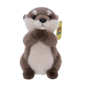 Adorable peluche de nutria rezando realista en marrón y blanco para niños, regalo ideal
