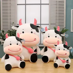 Cartoon Cow Plush Toy With Fruit Backpack Strawberry Grape Watermelon Pattern Soft Polyester Cow Doll Pillow For Kids Gift