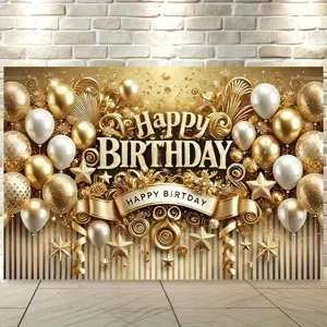 Eleganter gold-weißer Ballon Happy Birthday Fotohintergrund für Party Dekoration