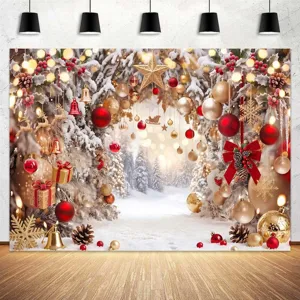 Christmas Snow Forest Backdrop Winter Pine Elk Snowman Print Photography Background Tapestry For Xmas Party Photo Studio Home Wall Decoration