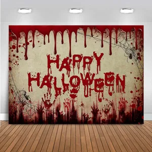 Halloween Blutiger Hintergrund Horror Zombie Party Deko Gruselig Handabdruck Pongee Wandteppich Fotografie Requisiten Wandbehang