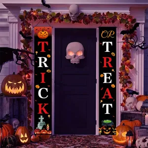Πανό Halloween 'Trick or Treat' για την πόρτα με σχέδια κολοκύθας και νεκροκεφαλής