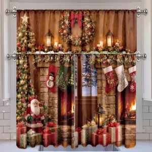 Rideaux de Cuisine de Noël Imprimé Maison en Pain d'Épices Casse-Noisette Neve Brise-bise à Poche à Tringle Pour Maison