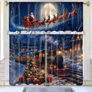 Ensemble de rideaux de cuisine de Noel avec motif de pere noel et train de neige deco