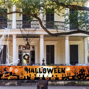 Large Halloween horizontal banner featuring pumpkin and ghost prints for yard fence decoration