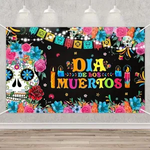 Dia de los Muertos Hintergrundbanner mit Zuckerschädeln und Blumen für mexikanische Partys.