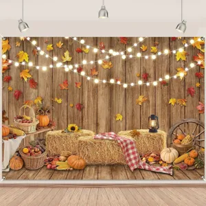 Thanksgiving Autumn Harvest Photography Backdrop Rustic Wood Board Pumpkin Sunflower Printed Studio Party Decoration Tapestry