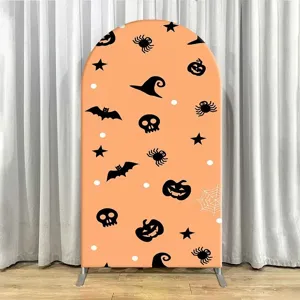 Halloween Theme Arched Backdrop Cover Cute Ghost Pumpkin Bat Pattern Baby Shower Birthday Party Decoration Polyester Pongee Fabric