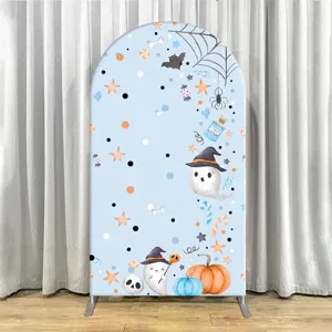 Cute Halloween themed arch backdrop cover with ghost and pumpkin for party decoration