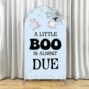 Cute Halloween arched backdrop cover for baby shower with A Little Boo ghost design