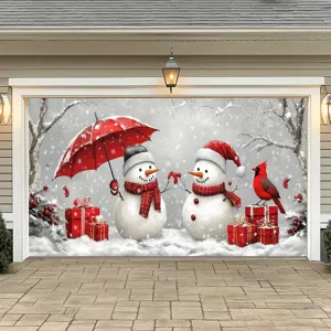 Striscione natalizio per porta del garage con pupazzi di neve per decoro festa