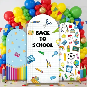 Juego de 3 fundas de arco Back to School con coloridos patrones de útiles escolares.