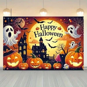 Halloween Wandteppich Cartoon Geist Kürbis Schloss Wandbehang Polyester Hintergrund Für Innen Außen Halloween Party Dekorationen