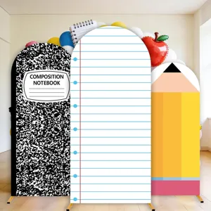 Schulanfang Gebogener Hintergrund Set Polyester Bogenabdeckung Notizbuch Bleistift Bedruckter Hintergrund Für Klassenzimmer Party Foto Deko