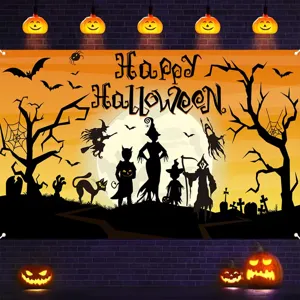 Halloween Party Hintergrund Banner mit Geister Silhouetten und Happy Halloween Text