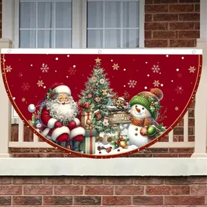 Christmas fan-shaped flag banner with Santa and Snowman for outdoor fence decor