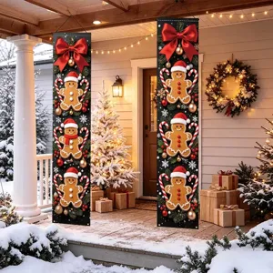 Christmas outdoor banners with gingerbread man and candy cane prints for porch decor