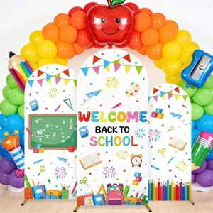 Buntes Back to School Bogen-Hintergrundset mit Schulmotiven für Partydekorationen