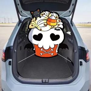 Halloween skull cupcake car trunk decoration banner for trunk or treat party backdrop