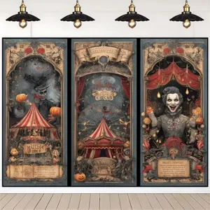 Vintage Halloween Zirkus Hintergrund Wandteppich mit Kürbis und gruseligem Clown