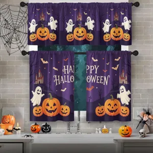 Halloween kitchen curtain 3-piece set with ghost and pumpkin prints for holiday decor