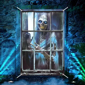 Realistisches gruseliges Skelett-Fensterposter für Halloween-Gruselparty-Dekoration.